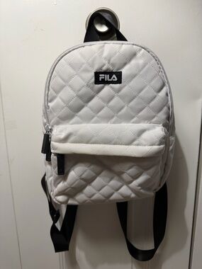 FILA White Quilted Mini Backpack with Black Accents